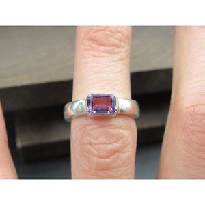 Size 5.75 Sterling Silver Purple Amethyst Rectangle Gem Band Ring